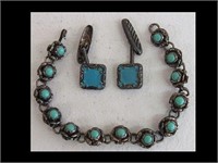 LOT OF BRACELETE AND CUFF LINKS -TURQUOISE
