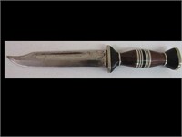 BOWIE STYLE KNIFE W/ PEWETER INLAID WOOD HANDLE