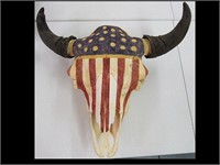 LARGE OLD BUFFALO SKULL WITH PATRIOTIC PAINTING