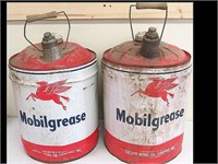 LOT OF 2 MOBIL GREASE 5 GALLON CANS W/ PEGASUS