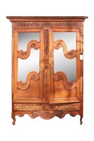 FRENCH 18TH C. CARVED OAK DOUBLE DOOR VITRINE