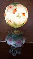 Hand Painted Embossed Milk Glass Oil Lamp