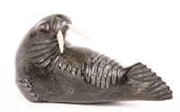 INUIT CARVED STONE WALRUS SCULPTURE - SIGNED