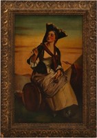 19TH C. WOMAN IN TRICORNE HAT OIL PAINTING
