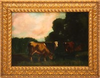 1902 RESTING COWS OIL ON BOARD PAINTING - SIGNED