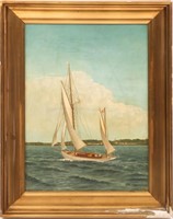 1920 YACHT CLYDE COAST OIL PAINTING - SIGNED