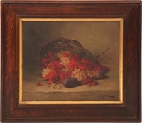 20TH C. PLUMS & CURRANTS OIL PAINTING, SIGNED