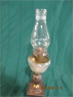 Coal oil lamp with chimney & brass sq. base 19"H