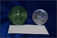 2 Rock Crystal Spheres, 1 Green, 1 Clear