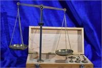 Vintage Jewelrs Brass Scale and Weights in Wooden