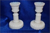 Pair of Milk Glass Candle Sticks From France