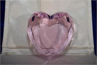 Pink Glass Faceted Heart Paper Weight