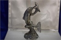 Mater Works Pewter Dolphin Figurine with 3 Crystal
