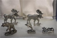 5 Piece Misc Pewter small Figurine Lot