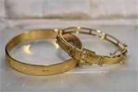 2 Gold Tone Costume Bangle Bracelets