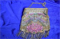 Antique Metal Frame Beaded Bag with Fringe