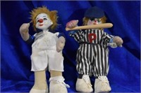 2 Vintage Ceramic Soft Body Clown Baseball Dolls