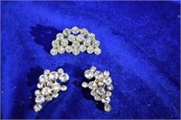 VintageRhinestone Pin and Clip Earring Set