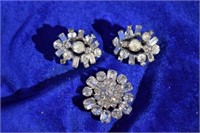 Vintage Rhinestone Pin and Clip Earring Set