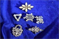 6 Piece Vintage Rhinestone Costume Pin Lot