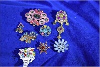 8 Piece Costume Colored Stone Pin Lot