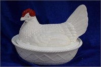 Rooster in a Basket Milk Glass w/ Red Comb