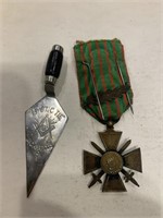 France WW1 War service medal, Masonic Trowel