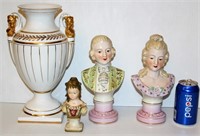 Hand Painted 3 Busts & Porcelain Vase Andrea Decor