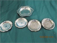 Silver plate 6 sided small dish with coasters