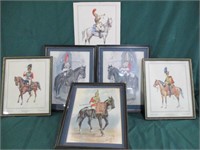6 military on horseback prints - 5 framed