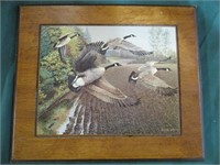 Geese print on wooden plaque
