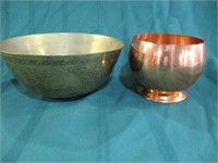 9 1/2 brass bowl & 5 1/2" copper bowl