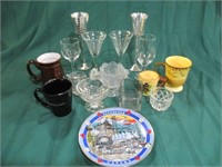 Box lot - wine glasses, coffee mug, Vanc. plate