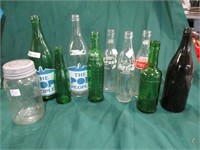 9 old bottles & a mason jar