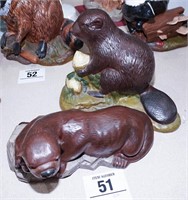 Otter w/ baby & beaver statue 11" t