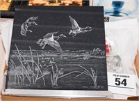 Ducks in flight on marble ready to be framed...