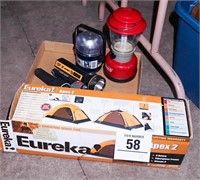Eureka 2 person tent, lanterns & flashlights
