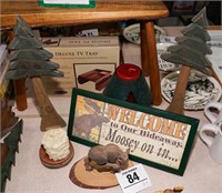 Moose candleholder w/ trees, sign & more