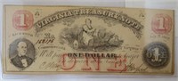 $1 Virginia Treasury Note, Richmond, VA 7/21/1862