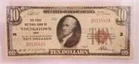 $10 The First National Bank of Youngstown OH 1929