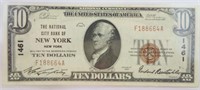 $10 The National City Bank of New York, NY 1929