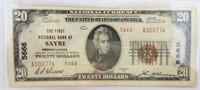 $20 The First National Bank of Sayre  PA 1929