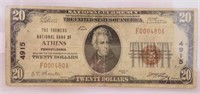 $20 The Farmers National Bank of Athens, PA 1929