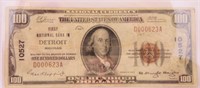 $100 First National Bank in Detroit MI 1929