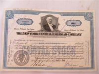 New York Central railroad company stock cert
