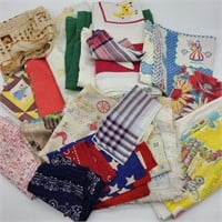 Large Lot of Vintage Fabric & Handkerchiefs