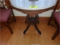 VICTORIAN WALNUT?  ROUND MARBLE TOP TABLE