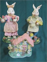 3 resin easter bunny statues - bunnies 12" H