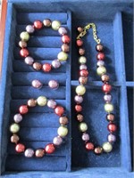 Faux pearl choker, 2 bracelet & earrings set