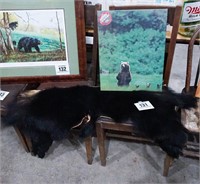 Unusual 1/4 bear rug w/ framed bear picture...